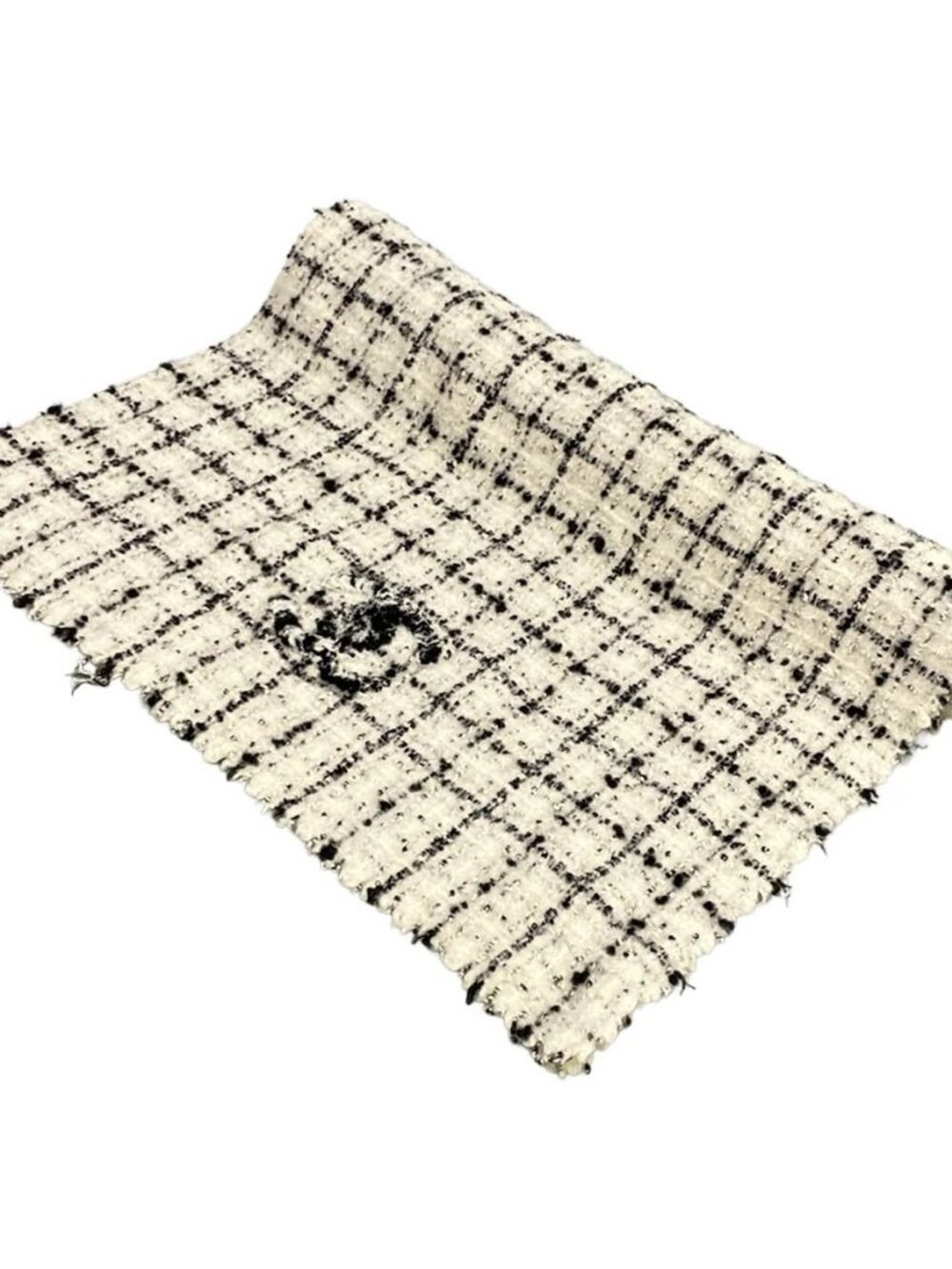 CHANEL - White Black Wool Cotton Polyamide Cashmere Scarf